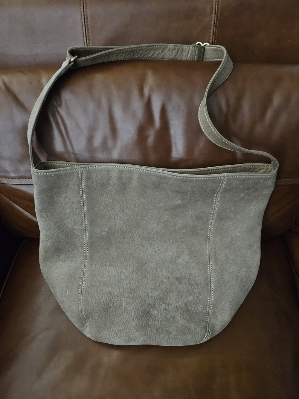 Vintage Coach 4943 Tan Suede Leather Stripe Interior Used Large Hobo
